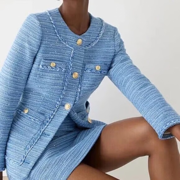 J. Crew Womens Lady Jacket Sequin Tweed Peri Blue Size XLarge - Picture 1 of 13